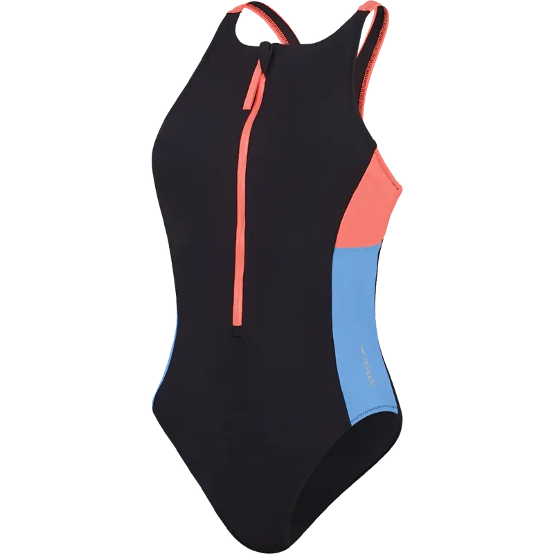 Women'S Zip-Front Colorblock One-Piece Swimsuit 1